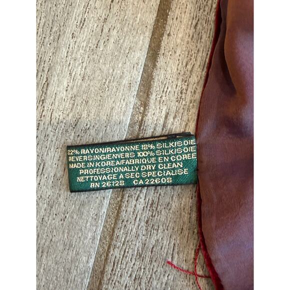 LRL Lauren Ralph Lauren Scarf Womens Burgundy Velvet Fringe Silk Blend Elegant - Picture 4 of 7